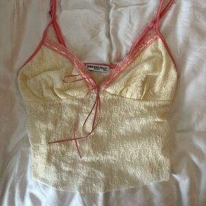 Princess Polly Cream Lace Cami with Pink Trim
